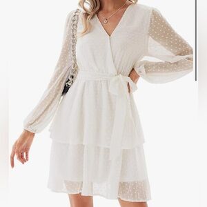 Long sleeve white ruffle dress
